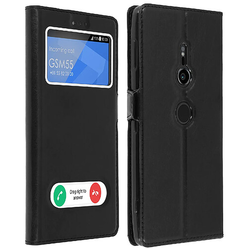 Avizar Housse Sony Xperia XZ2 Etui Double Fenêtre Coque Silicone Gel - Noir