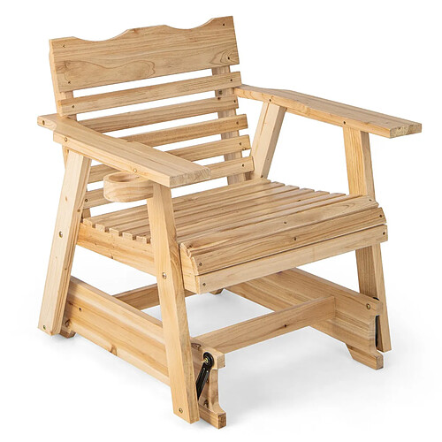 Helloshop26 Fauteuil/chaise à bascule en bois de sapin avec porte-gobelet rotatif accoudoirs élargis et siège incurvé charge 150kg 20_0006890