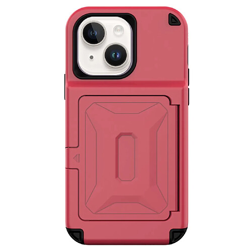 Coque en TPU + acrylique avec béquille et porte-carte pour votre iPhone 14 Plus - rouge