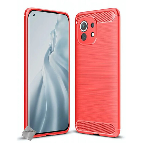 Htdmobiles Coque silicone gel carbone pour Xiaomi Mi 11 5G + verre trempe - ROUGE