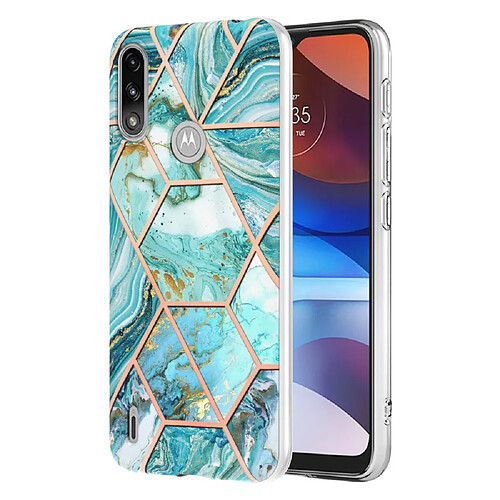 Coque en TPU 2,0 mm, coins renforcés, motif marbre IMD électroplaqué bleu pour votre Motorola Moto E7 Power/Moto E7i Power