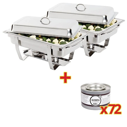 Offre Spéciale Lot de 2 Chafing Dish Milan GN 1/1 avec 72 Capsules de Gel - Olympia