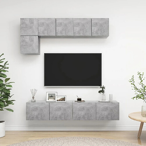 Maison Chic Ensemble de meubles TV 5 pcs | Banc TV Moderne pour salon | Meuble de Rangement - Gris béton Aggloméré -MN71188