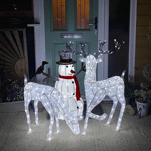 Monstershop Couple Biche & Cerf LED Blanc Froid + Bonhomme de Neige Lumineux