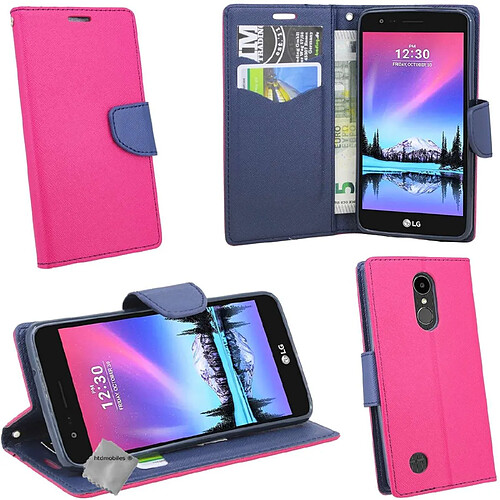 Htdmobiles Housse etui portefeuille pour LG K10 (2017) + film ecran - ROSE / BLEU