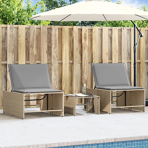 Maison Chic Lot de 2 Chaises longues avec table | Bain de soleil Relax | Transat beige résine tressée -GKD98879