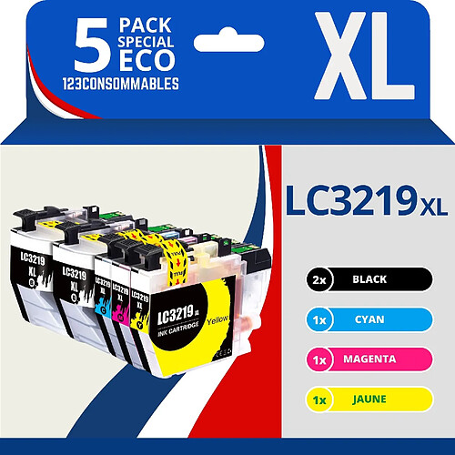 123CONSOMMABLES - LC3219XL Cartouches encre compatible avec Brother LC3219XL LC3219 LC3217 pour Brother MFC-J5330DW, J5730DW, J6930DW, J5930DW, J6530DW, J6935DW (2 Noir / 1 Cyan / 1 Magenta / 1 Jaune)