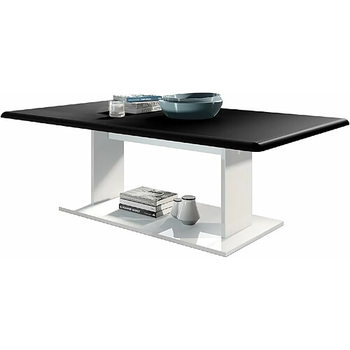 Mpc Table De Salon Table Basse En Blanc Avec Plateau De Dessus En Noir Mat 40 X 120 X 70