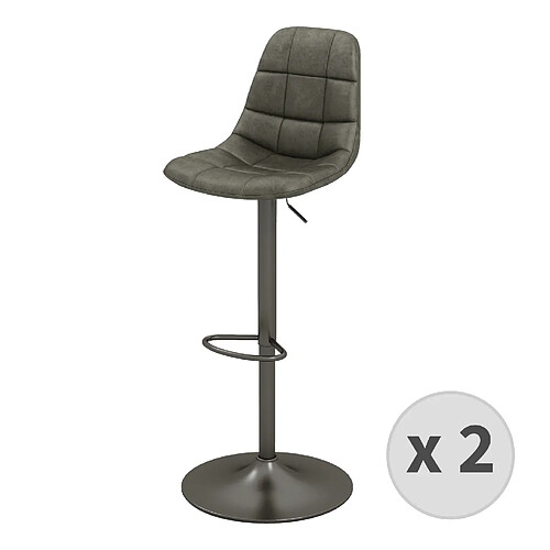 Moloo HENRIK-Tabouret de bar en cuir synthétique Anthracite-gris bronze (x2)