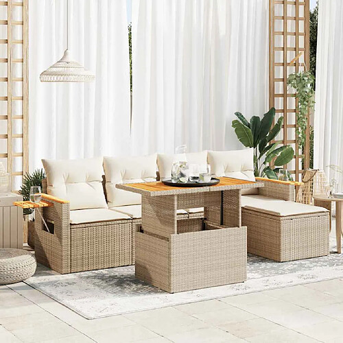 vidaXL Salon de jardin avec coussins 7 pcs beige résine tressée acacia