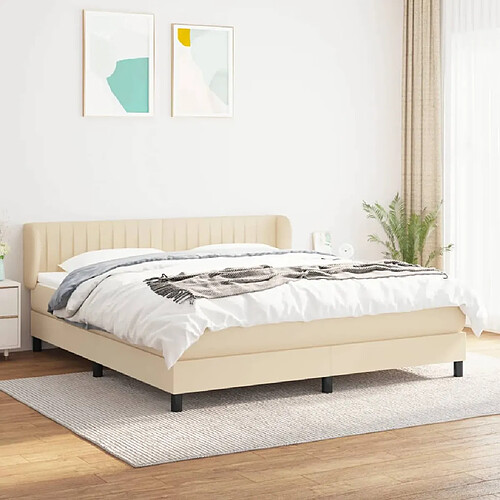 vidaXL Sommier à lattes de lit avec matelas Crème 160x200 cm Tissu