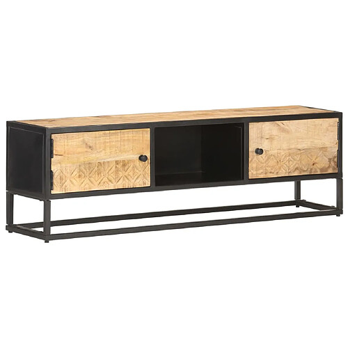 vidaXL Meuble TV avec porte sculptée 130x30x40cm Bois de manguier brut