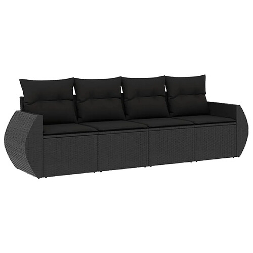 Maison Chic Salon de jardin 4 pcs avec coussins | Ensemble de Table et chaises | Mobilier d'Extérieur noir résine tressée -GKD61845