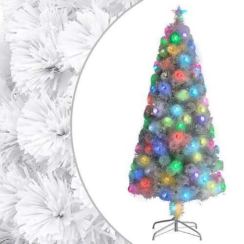 vidaXL Arbre de Noël artificiel pré-éclairé blanc 150 cm fibre optique