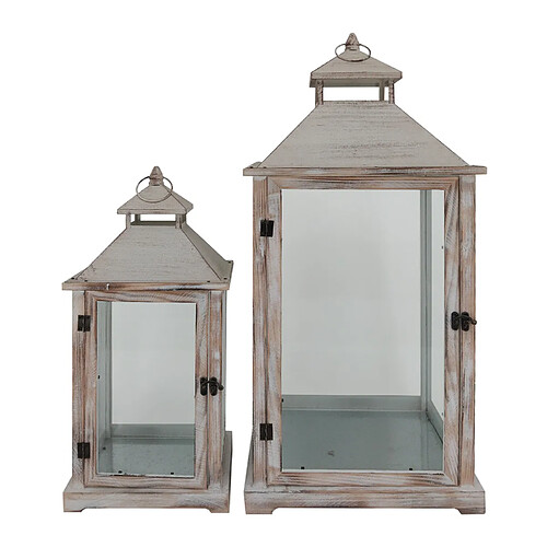 Mobili Rebecca Lot De 2 Lanternes Décoratives Verre Pvc Bois Clair 72x32x27