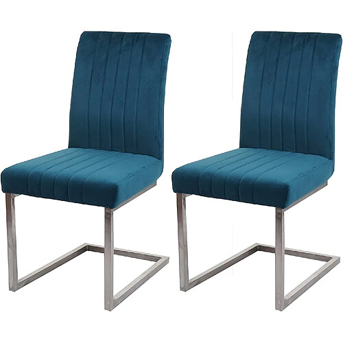 Decoshop26 Lot de 2 chaises de salle à manger chaise de conférence en acier inoxydable brossé velours bleu turquoise CDS04485