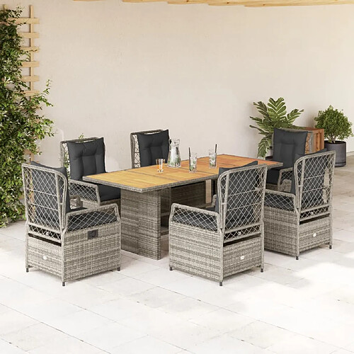 vidaXL Ensemble à manger de jardin et coussins 7 pcs gris rotin