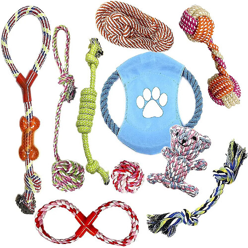 Liangnv Dog Rope Toys / Pack De 10 / Jouets à mâcher pour chiots | Jouets interactifs pour chiens / Jouets en corde de coton pour chiens / Jouets en coton pour chiots / Idéal pour S