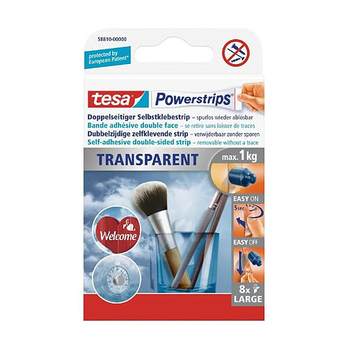 TESA Bande adhésive - Powerstrips - Transparent - x 8