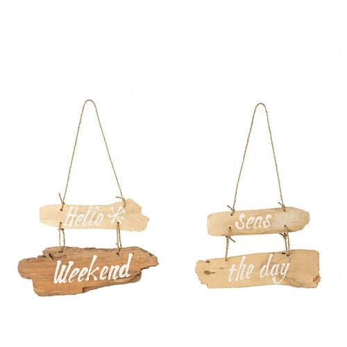 Dansmamaison Pancarte Hello Weekend + Seas The Day Bois Flotte Naturel Assortiment De 2