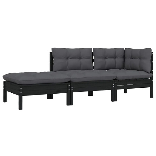 Maison Chic Salon de jardin 3 pcs + coussins - Mobilier/Meubles de jardin - Table et chaises d'extérieur Noir Bois de pin solide -MN14904