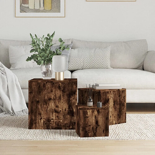 vidaXL Tables d'appoint 3 pcs Chêne fumé Bois d'ingénierie