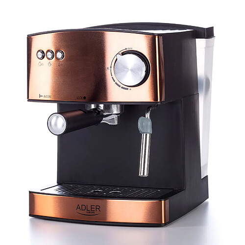 Machine à Espresso Automatique 15 Bars 1,6 L, Buse Vapeur à Lait Chauffe -Tasses, 850, Cuivre, Adler, AD 4404CR