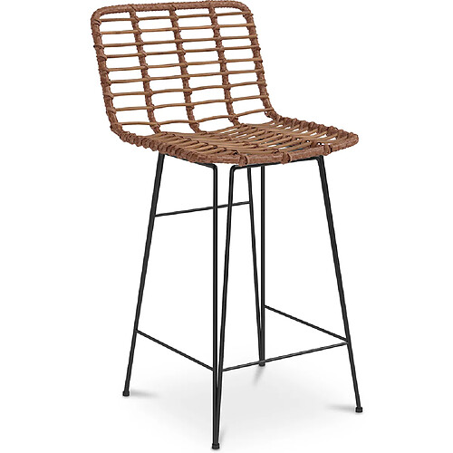 ICONIK INTERIOR Tabouret de bar en osier - Boho Bali Design -65cm - Catori Bois naturel