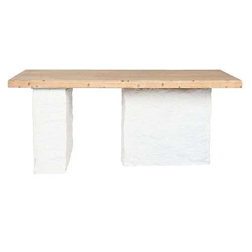 Pegane Table à manger, table de repas rectangulaire en bois naturel et résine blanc - longueur 180 x profondeur 90 x Hauteur 77 cm