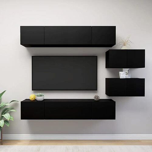 vidaXL Ensemble de meuble TV 6 pcs Noir Bois d'ingénierie