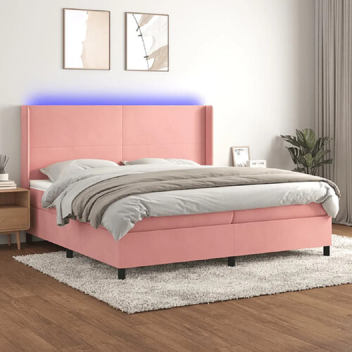 vidaXL Sommier à lattes de lit matelas et LED Rose 200x200 cm Velours