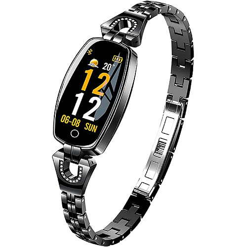 Chrono Montre Connectée pour femme - Bracelet en acier inoxydable - Moniteur de fréquence cardiaque - Compteur de calories - Suivi du sommeil - Avec mesure de la pression artérielle - Bijou élégant(noir)