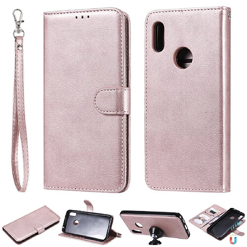 Wewoo Housse Coque Pour Huawei Honor 8A / Y6 2019 Étui de protection à rabat horizontal de couleur unie avec support et fentes cartes et portefeuille et cadre photo et lanière or rose