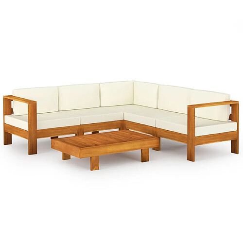 Maison Chic Salon de jardin 6 pcs + coussins - Mobilier/Meubles de jardin - Table et chaises d'extérieur blanc crème Bois d'acacia -MN74363