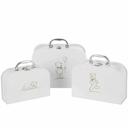 Paris Prix Lot de 3 Valises Déco Enfant Ourson 25cm Blanc