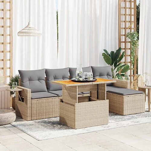 vidaXL Salon de jardin avec coussins 6 pcs beige résine tressée