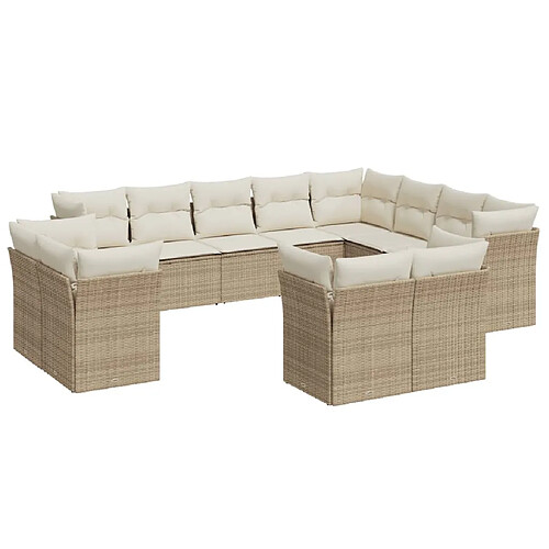 Maison Chic Salon de jardin avec coussins 12 pcs | Ensemble de Table et chaises | Mobilier d'Extérieur beige résine tressée -GKD17781