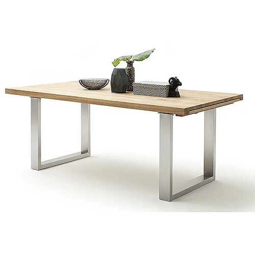 Pegane Table à manger extensible en chêne sauvage massif huilé / acier - L.220-320 x H.77 x P.100 cm