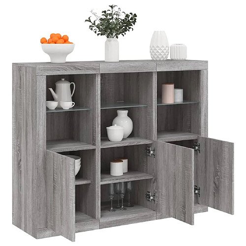 vidaXL Buffets avec lumières LED 3 pcs sonoma gris bois d'ingénierie