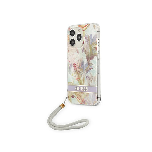 Guess Maroquinerie Guess Coque pour Apple iPhone 13 Pro Flowers avec lanière nylon Lavande