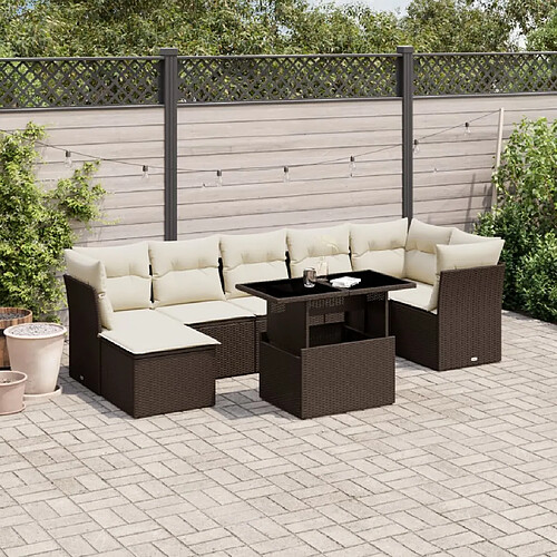 vidaXL Salon de jardin 8 pcs avec coussins marron résine tressée