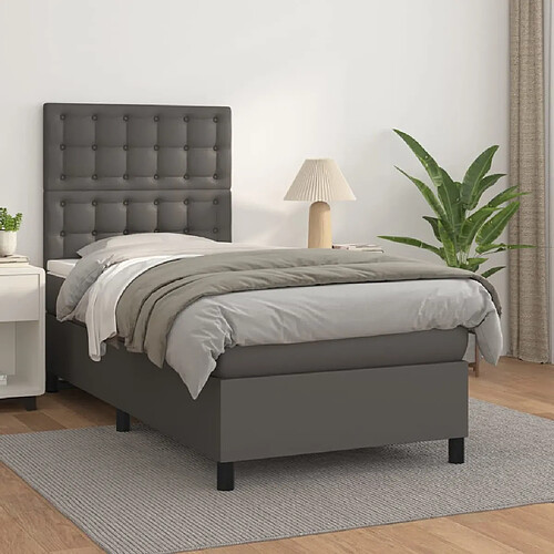 vidaXL Sommier à lattes de lit avec matelas Gris 90x200 cm Similicuir