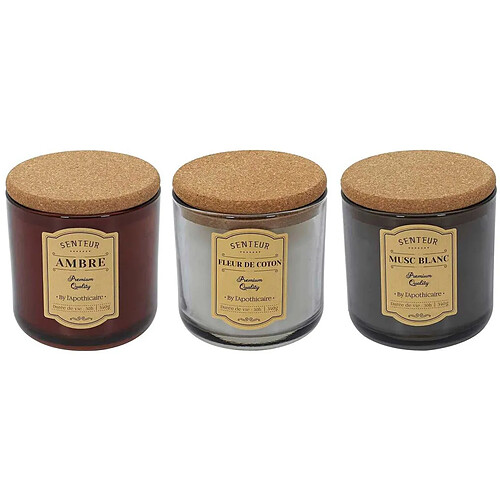 The Home Deco Factory Set de 3 bougies avec bouchons en liège Apothicaires 10 cm.