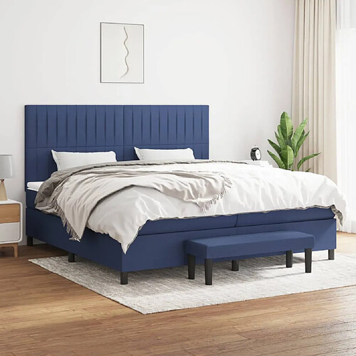 vidaXL Sommier à lattes de lit avec matelas Bleu 200x200 cm Tissu