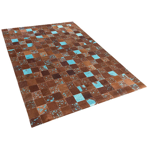 Beliani Tapis marron et bleu en peau de vache 140 x 200 cm ALIAGA