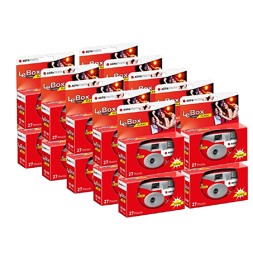 AGFA PHOTO PACK 20 x 601020 - Appareil Photo Jetable LeBox Flash, 27 photos, Objectif Optique 31 mm - Gris et Rouge - Gris et Rouge