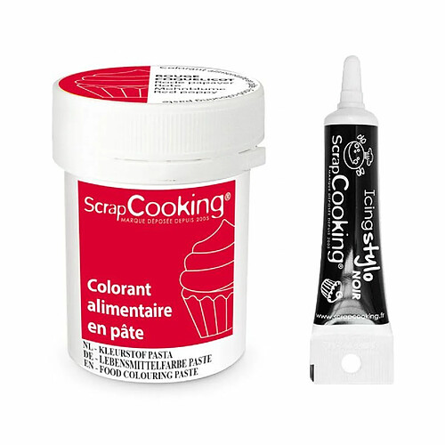 Scrapcooking Colorant alimentaire en pâte 20 g Rouge coquelicot + Stylo de glaçage noir