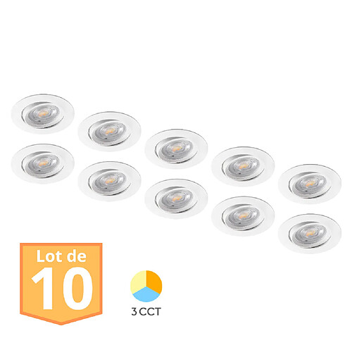 BRAYTRON Lot de 10 Spots LED encastrables 3en1 rond blanc 7W IP20