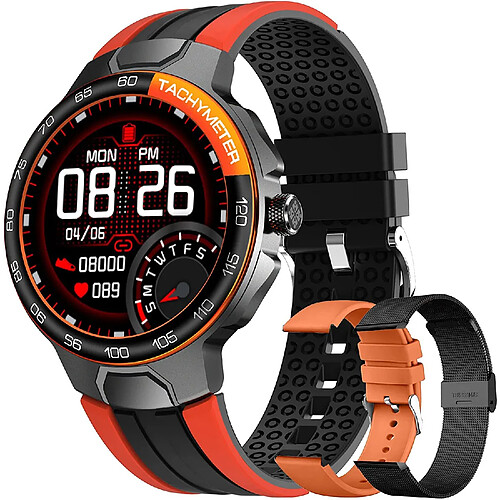 Montre connectée pour homme avec cardiofréquencemètre, chronomètre, calories, moniteur de sommeil, étanche IP68 pour Android iOS (Orange)