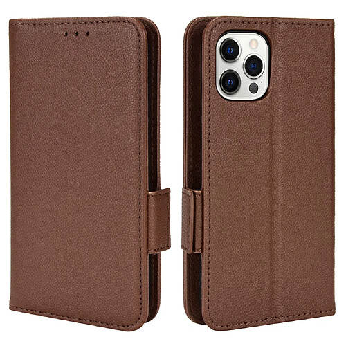 Etui en PU texture litchi, fermoir magnétique marron pour votre iPhone 12/12 Pro 6.1 pouces